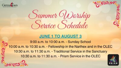 We resume our normal worship service schedule on August 10
