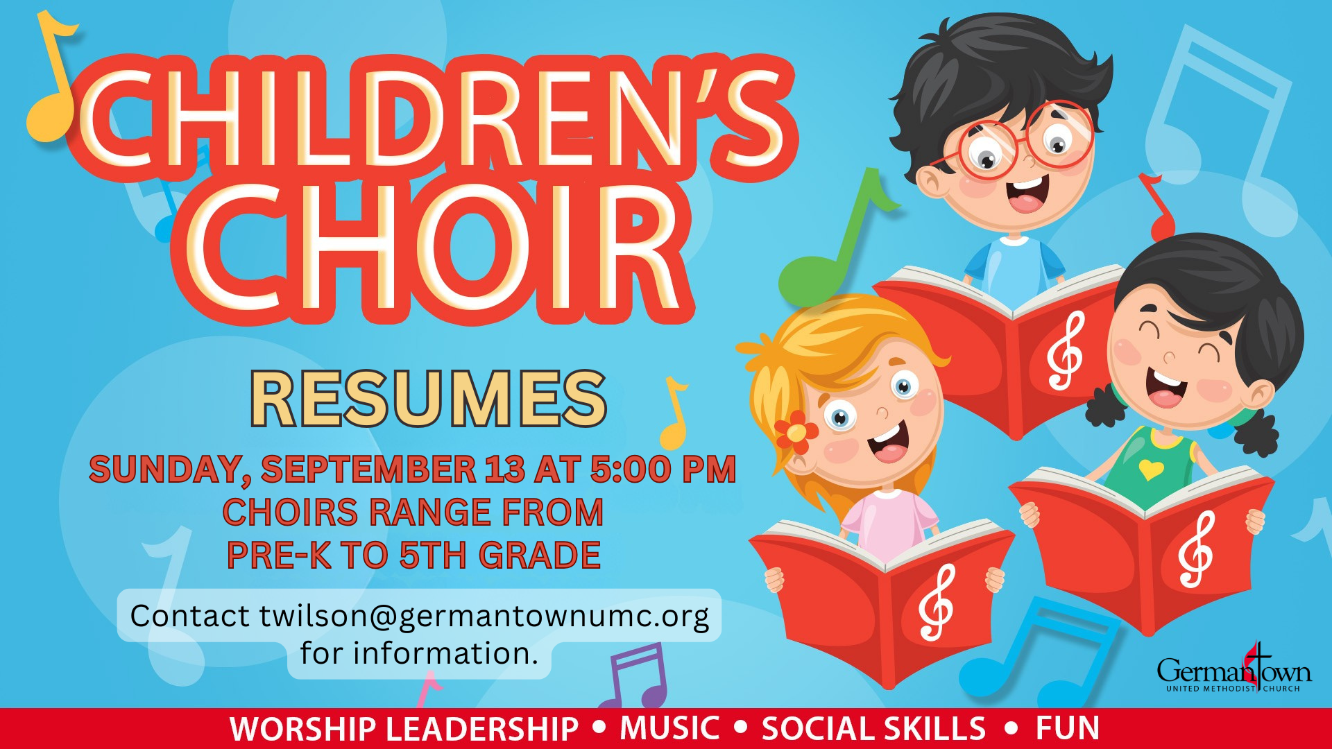 CHILDREN’S CHOIR SUNDAY SLIDE SEPTEMBER 13 AT 500 PM