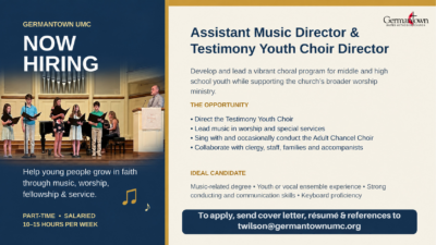 Job Opening – Assistant Music Director & Testimony Youth Choir Director